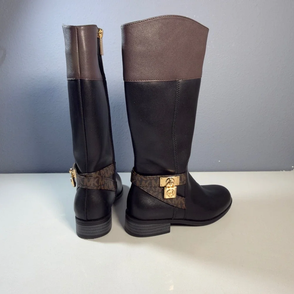 Michael Kors Finely Hamilton Boots Kids 11 Black Excellent Riding Padlock Logo
